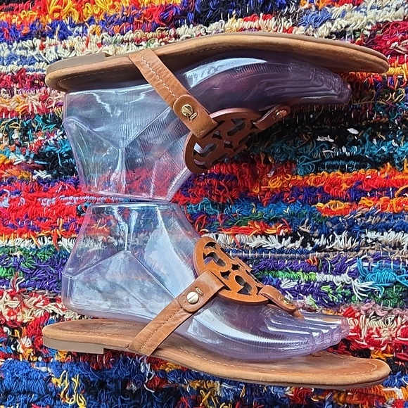 Tory Burch Cognac Brown Leather Miller Medallion Slip-on Flip Flop Sandal - Picture 7 of 17